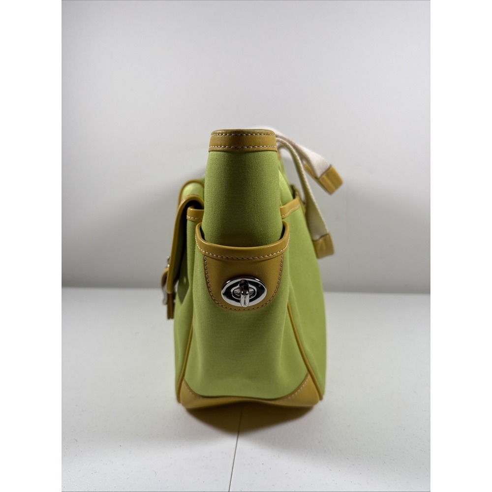 Coach Top Handle Lime Green Tote Zip Multi Pockets Leather Trim Organizer Bag - Picture 6 of 16